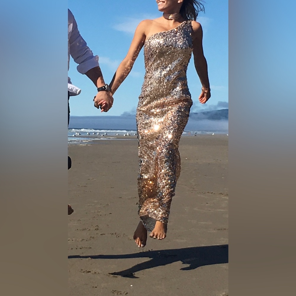 Gold One Shoulder Sequin Gown Women Formal Dress